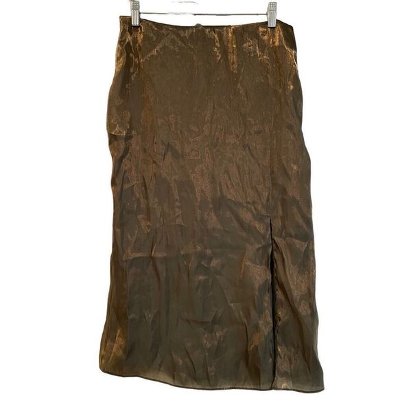 Dollskill Current Mood Womens Midi Skirt L Green Iridescent Goth Punk Side Slit - Picture 1 of 8